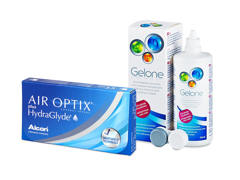 Air Optix plus HydraGlyde (3 lenzen) + Gelone 360 ml