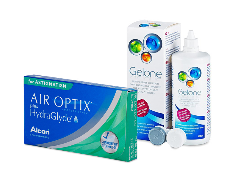 Air Optix plus HydraGlyde for Astigmatism (3 lenzen) + Gelone 360 ml